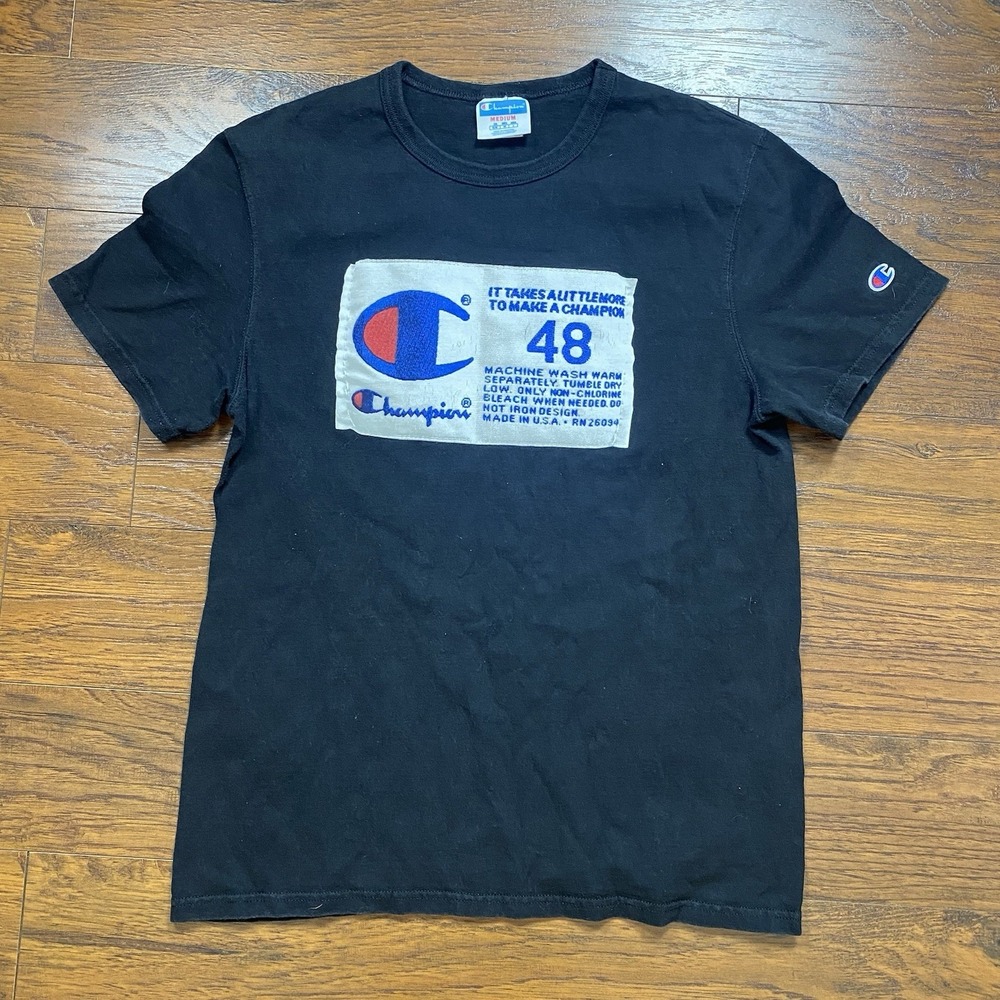 VTG‎ 90s Y2K Champion Shirt Men Medium Big Logo Script Blue Tag